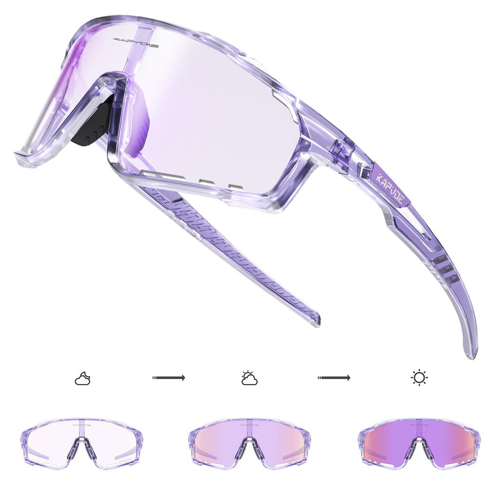 Kapvoe Color Photochromic Cycling Glasses MTB Sunglasses for Men Women Sport Speed Mountain Bike Bicycle Cycl Eyewear Goggle