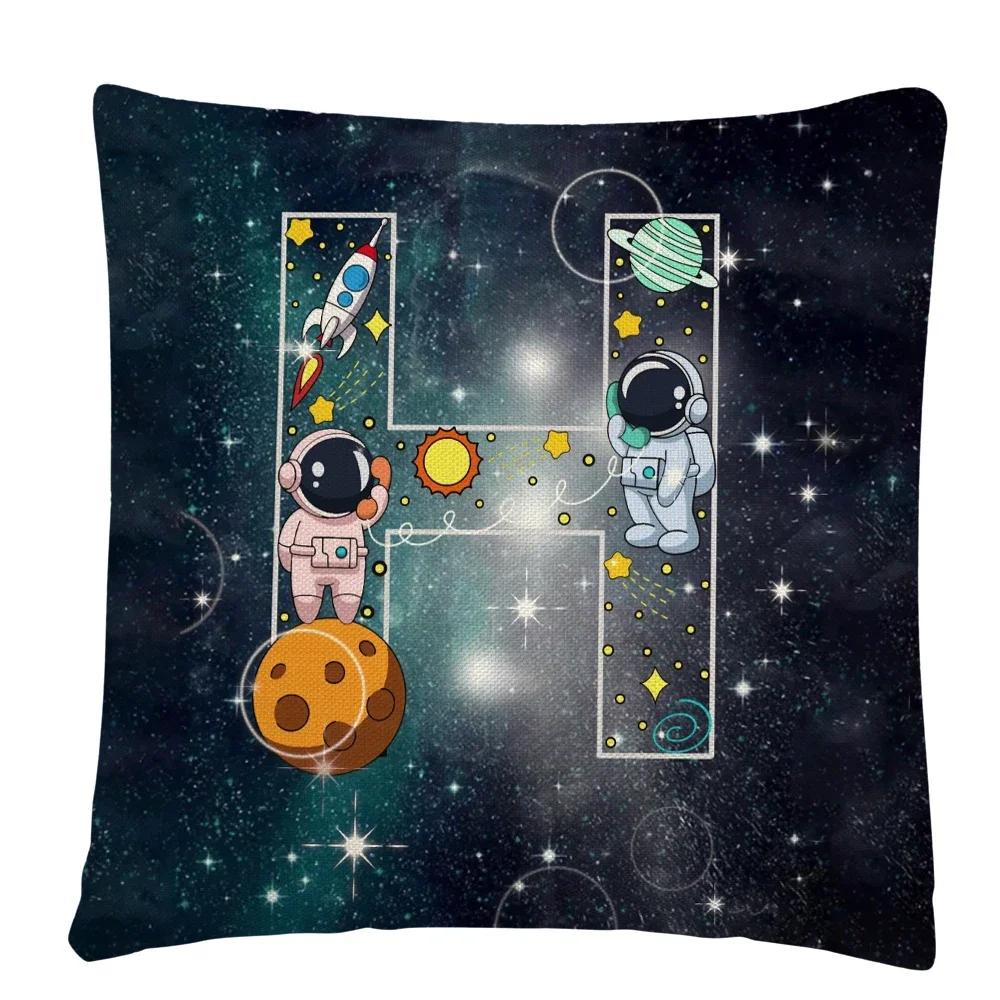 Astronaut Letter Cartoon Pattern Cushion Cover Pillowcase Home Sofa Car Decorative