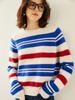 Women's Stylish Wool Knit Striped Sweater: Autumn/Winter Loose Casual Pullover, Elegant Base Layer.