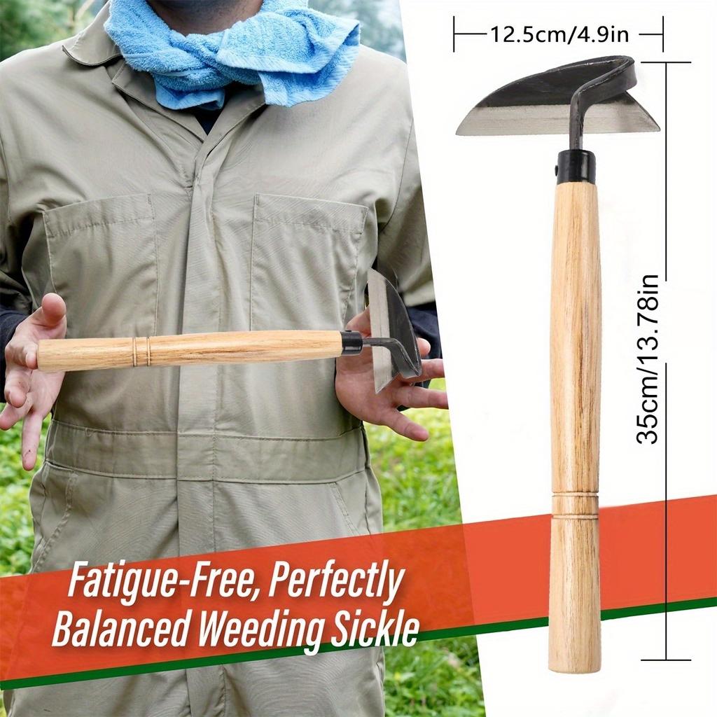 35cm Weeding Sickle - Durable Metal Garden Hoe with Wood Handle for Efficient Weed Pulling and Soil Loosening, Efficient Weed Removal
