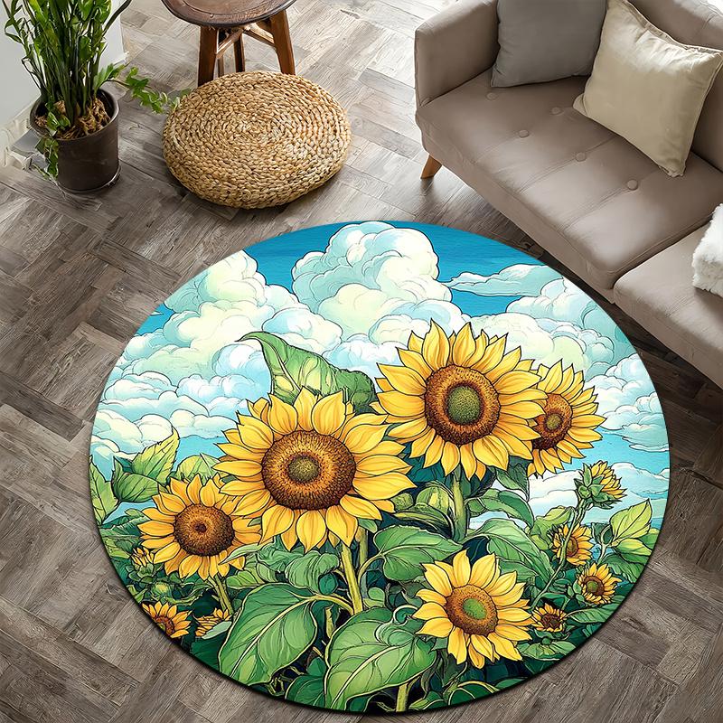 Sunflower's Bright Style Flannel-printed Round Floor Mats Are Slip-resistant Suitable Living Room Bedroom Terrace Garden Carpets