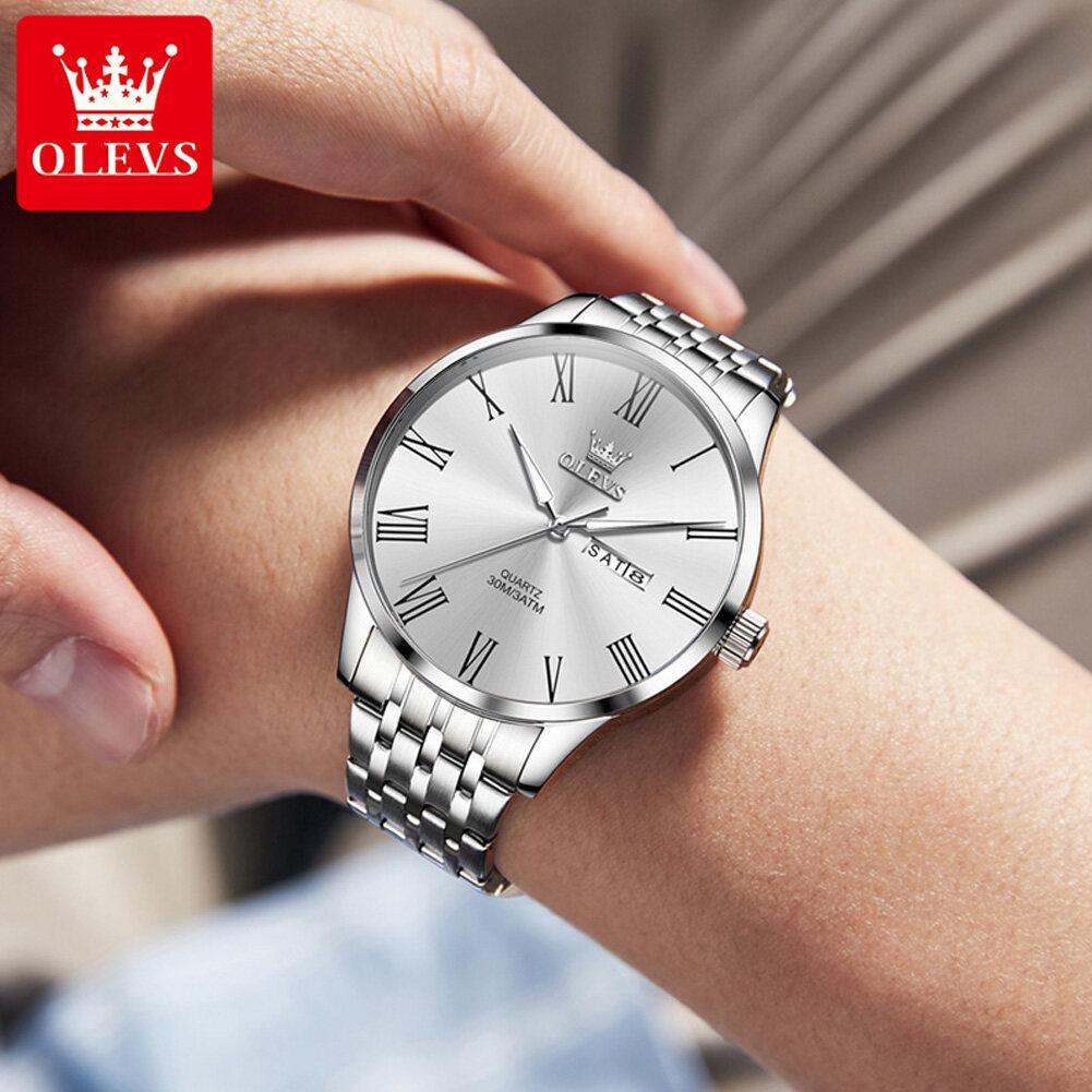 OLEVS Mens Watch Business Quartz Watch Waterproof Luminous Watch For Man Dual Calendar Display Mens Gifts