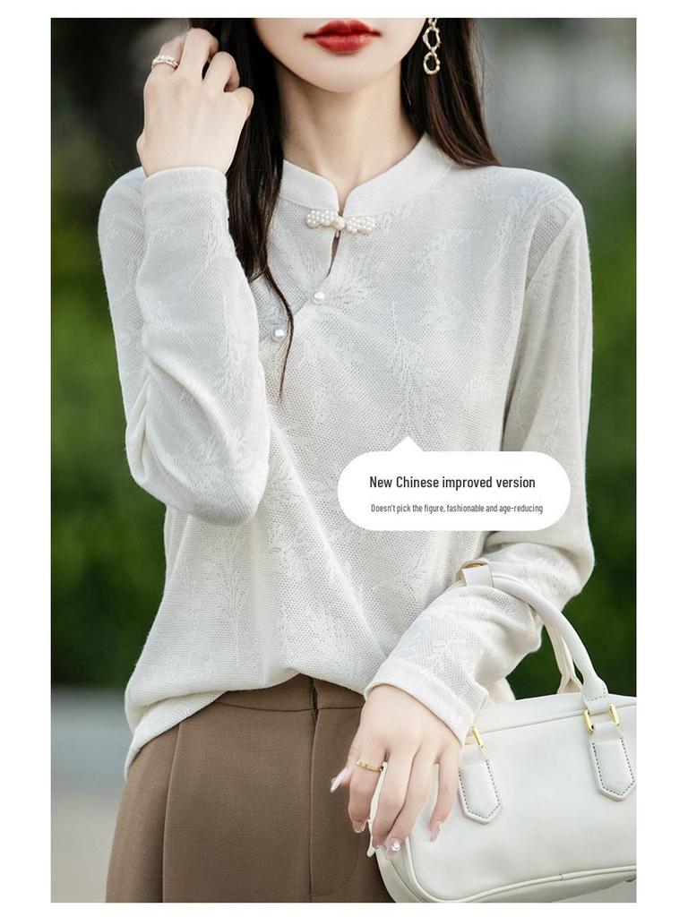 2024 Autumn/Winter High-End Knitted Sweater with Chinese Pearl Frog Closure