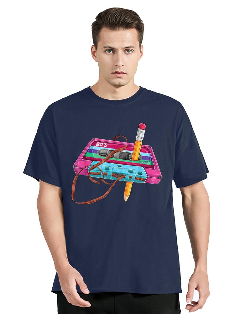 

Vintage Cassette Tape Pencil 80s Music Mixtape Tshirt Cotton Casual Tshirt Tops Men Clothing Fitness T Shirt S