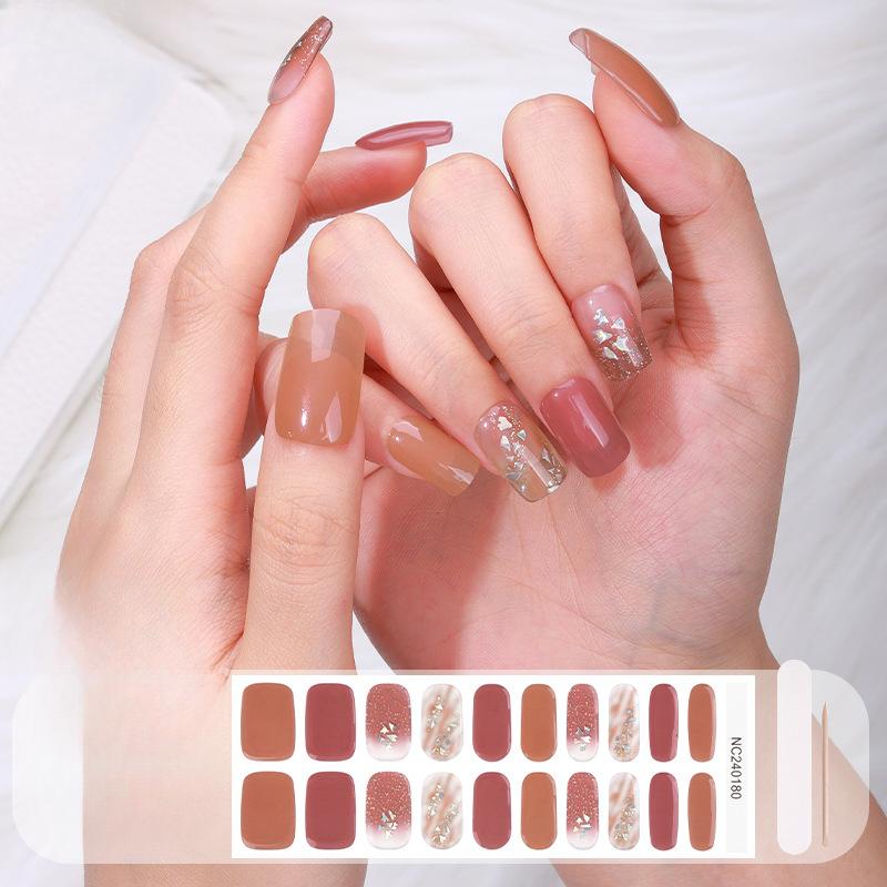 New Hot Stamping Laser Gel Nail Stickers French Nail Polish Glue Semi-cured Gel Nail Stickers