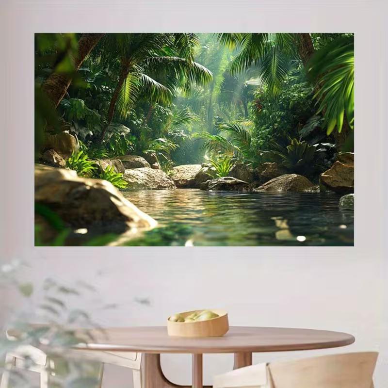 Sunbeam Wild Jungle Waterfall Pond Stone Nature Photo Background