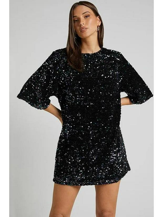 2024 Spring/Summer Women's One-Shoulder Sequin Mid-Length Evening Dress