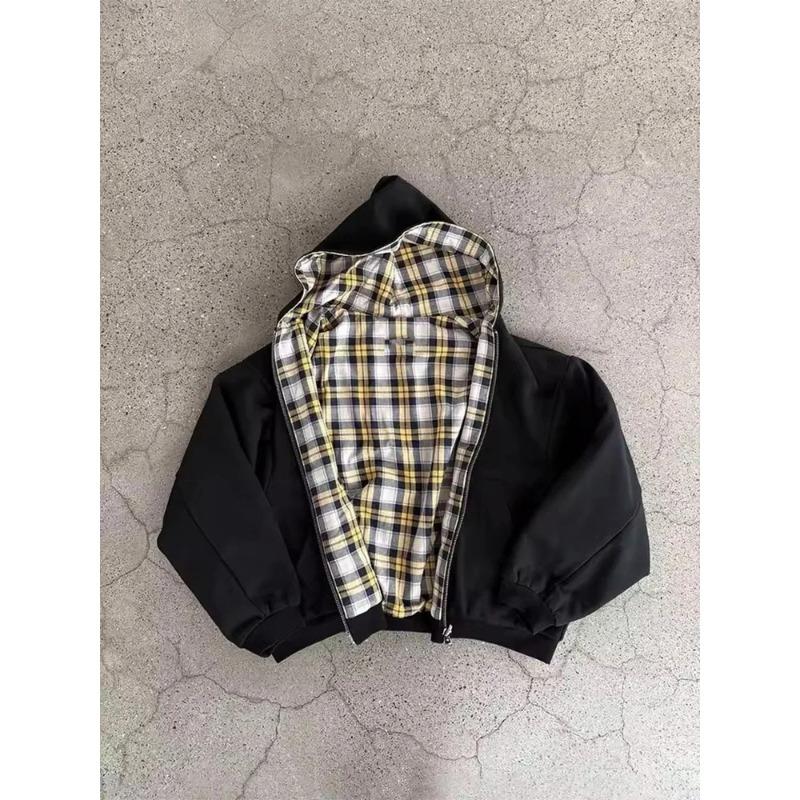 Winter Casual Plaid Hoodie Women's Warm Zip Up Double Sided Sweatshirt Fashion Trendy Loose Hooded