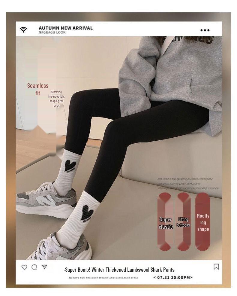 Women's High-Waisted Fleece-Lined Shark Pants - Warm Barbie Yoga Leggings for Autumn/Winter