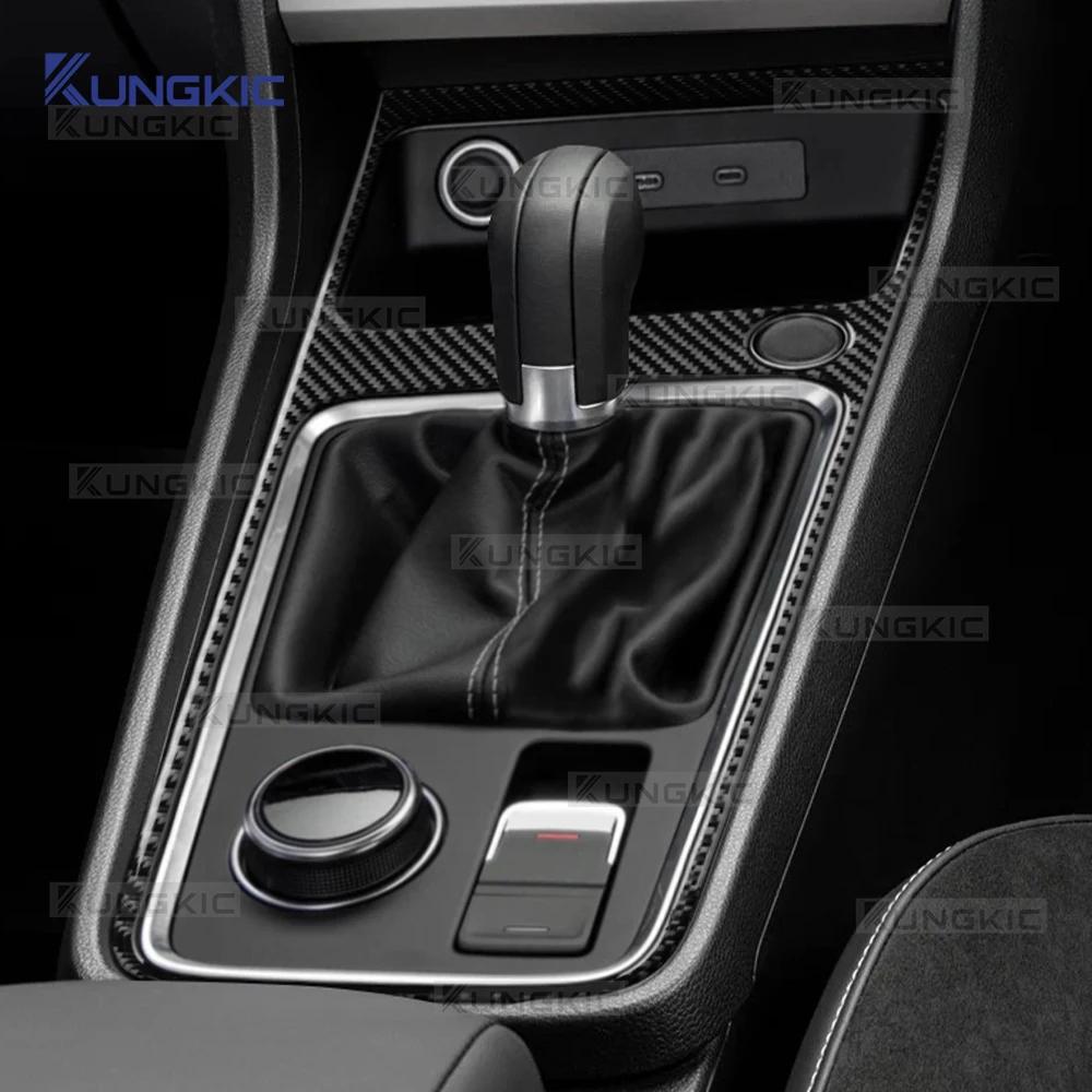 Real Soft Carbon Fiber For SEAT Ateca 5F 2016 2017 2018-2025 Cupra Ateca 5F 2018-2025 LHD RHD Car Gear Shift Panel Trim Sticker