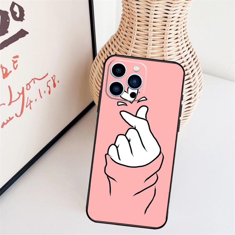 Kpop Hand Finger Heart Phone Case For iPhone 17 Pro Max 14 13 12 11 15 16 Pro Max mini 15 16 Plus 16e Back Cover