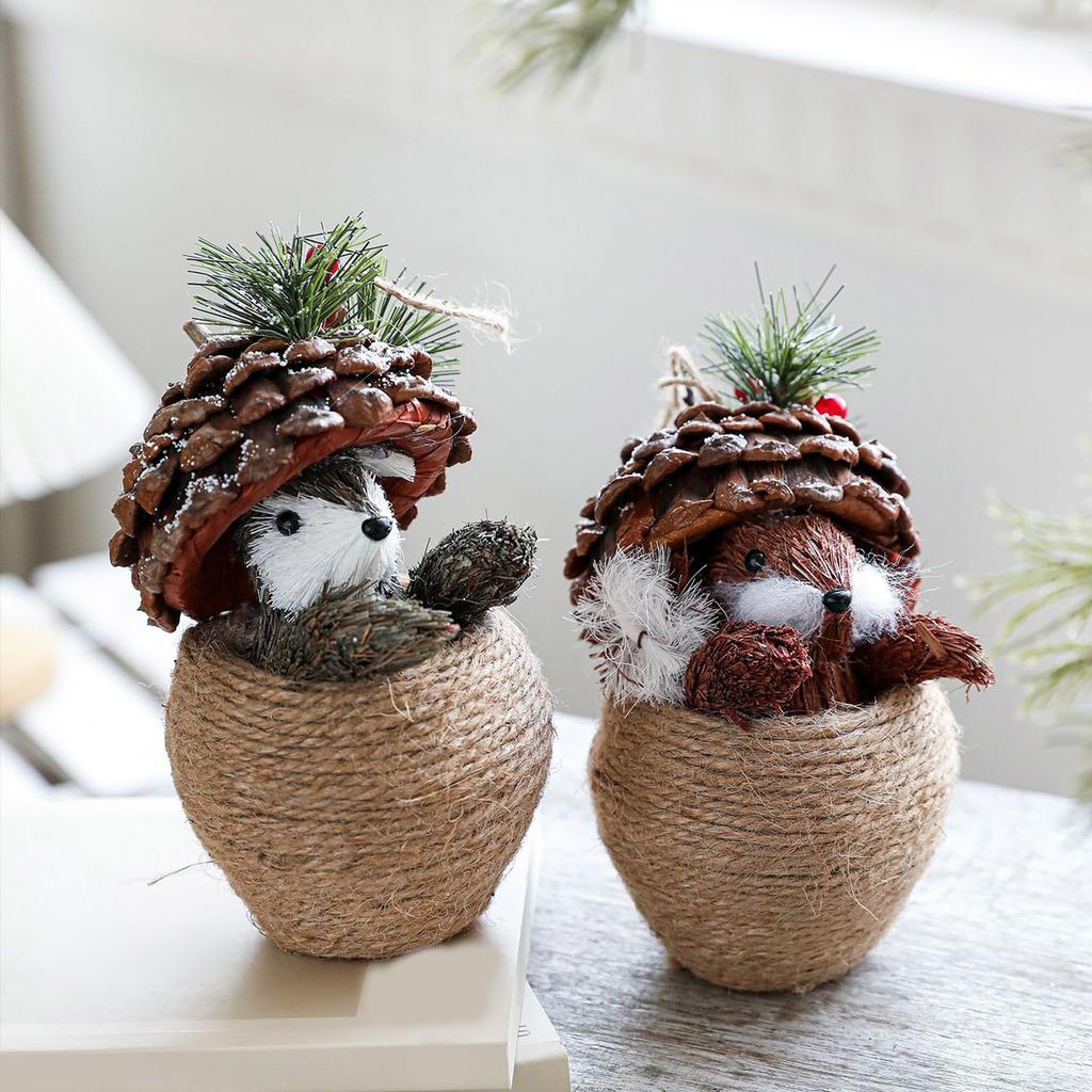 Holzhut, Eichhörnchen, Hanfseil, Sisal-Tischschmuck, Handgewebter Stroh-Weihnachtsbaum