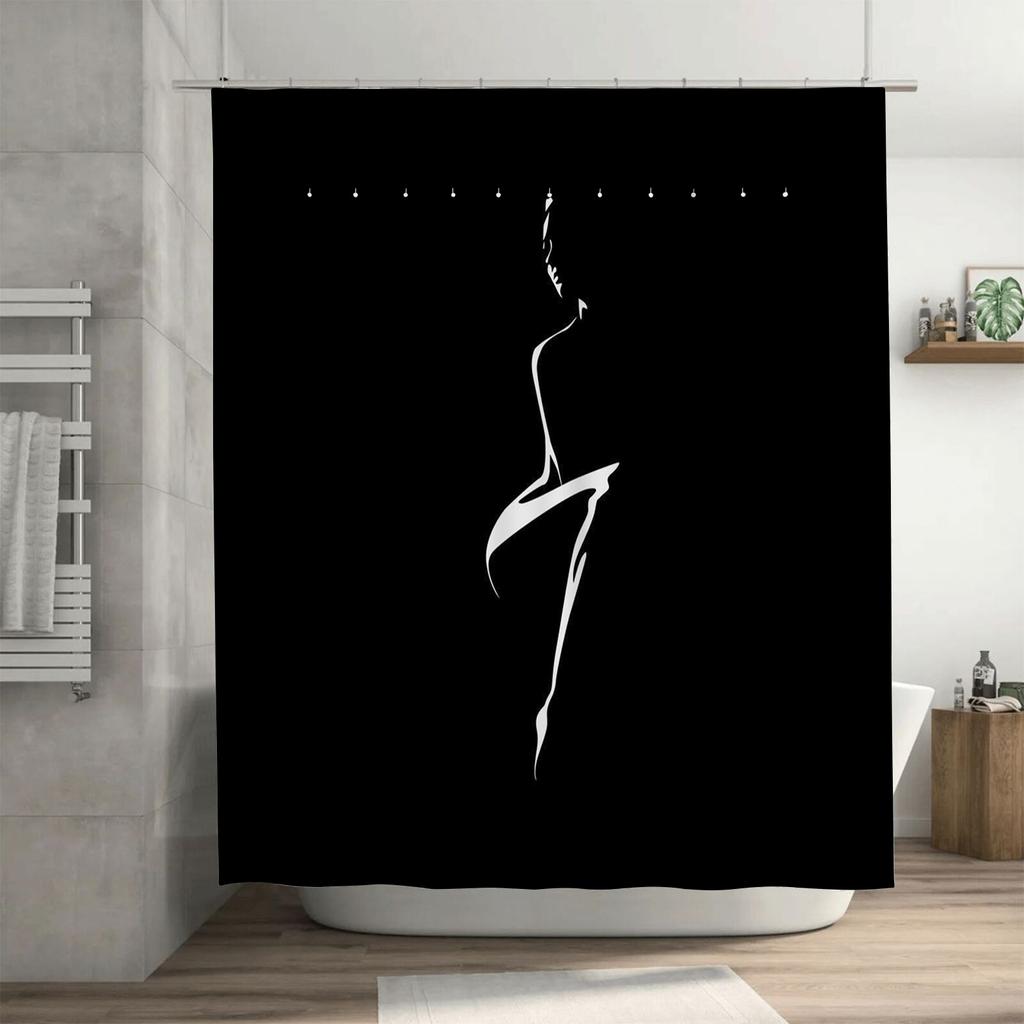 Minimalist Silhouette Design Waterproof Shower Curtain Heat Resistant Machine Washable Non-Transparent 180x180cm