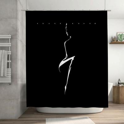 Minimalist Silhouette Design Waterproof Shower Curtain Heat Resistant Machine Washable Non-Transparent 180x180cm