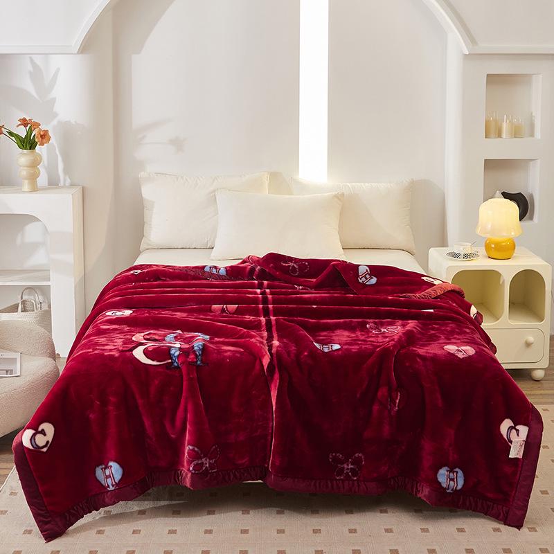 Double-Layer Thickened Raschel Blanket - Super Soft Anti-Static Fleece for Autumn/Winter, Perfect Wedding Gift.