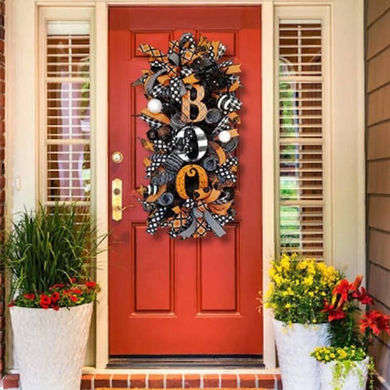 Spooky Pumpkin Halloween Wreath Door Hanging Decorative Courtyard Ornament