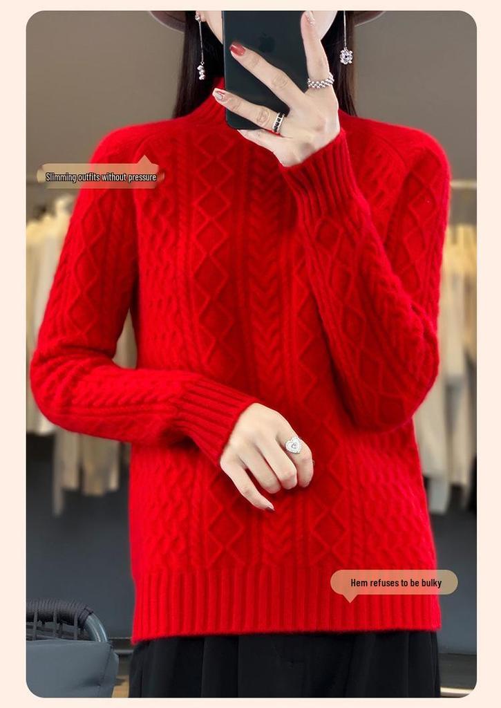 2023 Women's Cashmere Wool High Neck Thick Knit Sweater