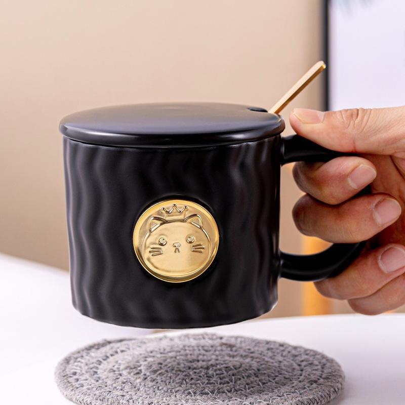 Nordic style ins creative relief wavy ceramic cup with lid household personalized simple coffee cup