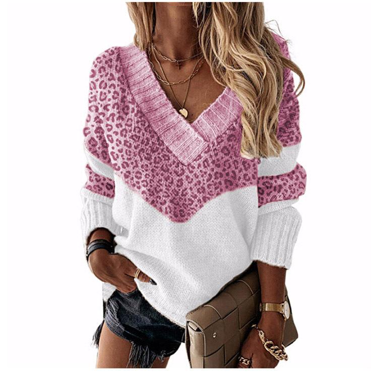 Pullovers Loose Vintage Simple Fashion Autumn and Winter Pullover V-neck Loose Type Pullover Soft Classic Clothes Spelling Color Women's Knitwear