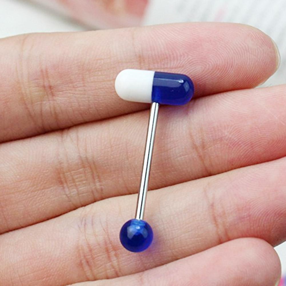 10pcs/lot Colorful Capsule Tongue Rings Acrylic Pill Style Steel Punk Body Piercing Jewelry Hypoallergenic Anti-Rust Comfortable