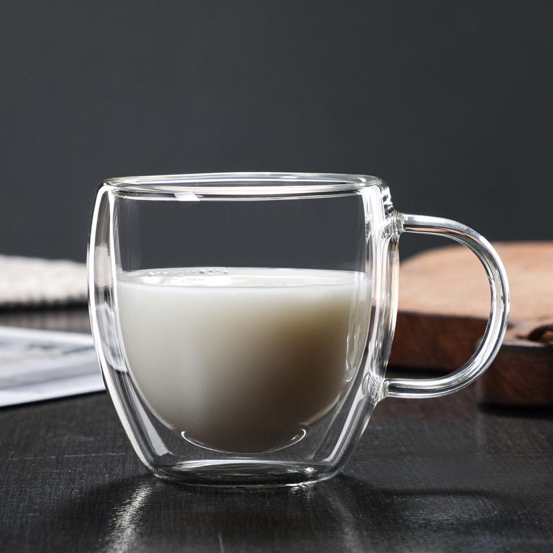 Egg-Shaped Double-Walled Borosilicate Glass Cup with Handle - Insulated for Coffee or Milk.