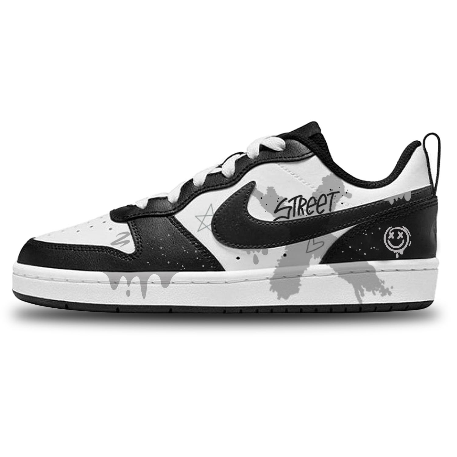 

Nike Court Borough 2 Street Graffiti Low top Skateboard Shoes Women s Black Gray White BQ5448-115(Team298-) 39