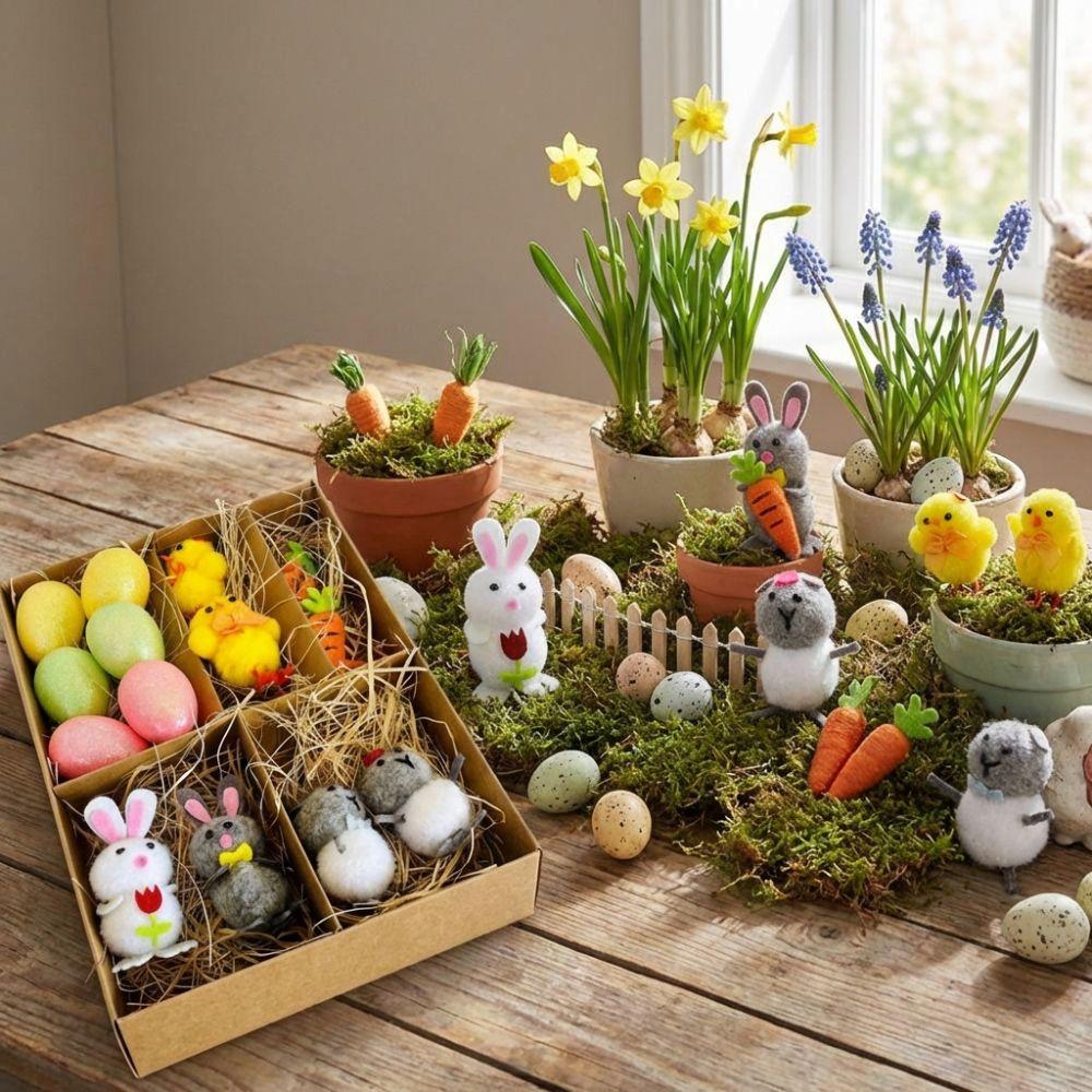 Fun Happy Easter Easter Eggs Chick Ornament Realistic Cute Rabbit Figurine Handmade Easter Decoration Festival Party