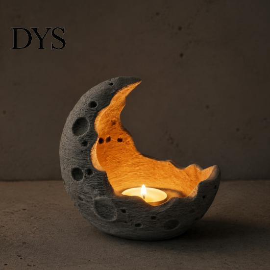 Healing Night Light Holder 3D Printed Moon Candle Holder, Modern Crescent Shape Candlestick, Realistic Minimalist Interior Decor Lunar Texture Ambient
