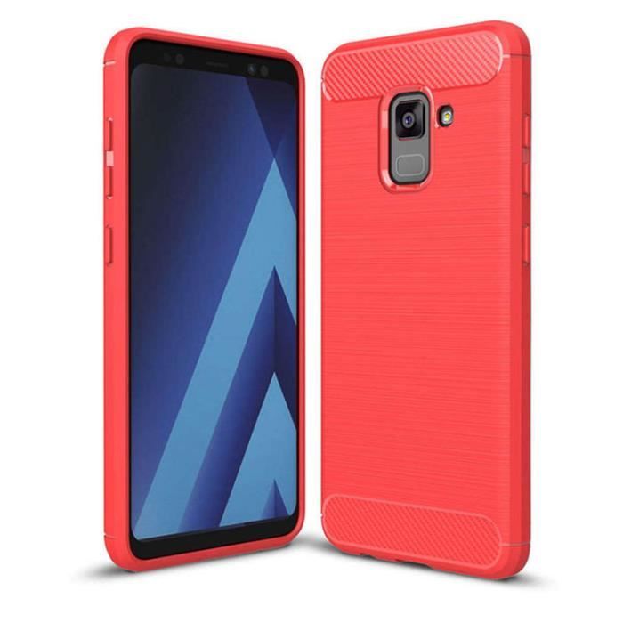Coque pour Samsung Galaxy A7 (2018) , Coque de Protection avec Absorption de Choc et Fibre de Carbone (Rouge)