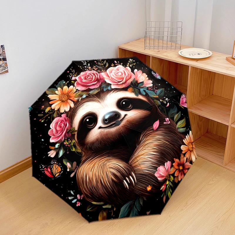 1 PC Automatic Folding Umbrella - Sloth Pattern, Portable & Foldable Design with 8 Ribs, Christmas Birthday Gifts