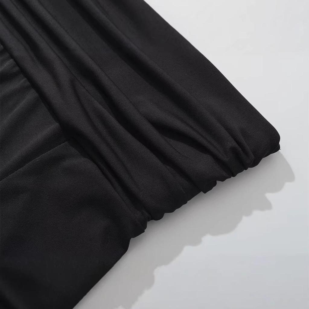 26004 - Stylish Low-Waist Pleated Irregular Black Midi Skirt