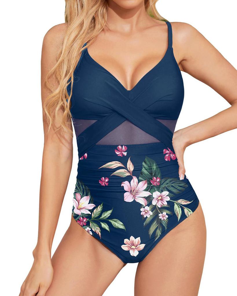 Criss-Cross Mesh Backless One-Piece Swimsuit for Women