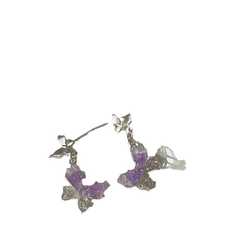 Matte Metal Purple Zircon Crystal Butterfly Stud Earrings Female Niche Personality Versatile Temperament Fashion Earrings Earrings
