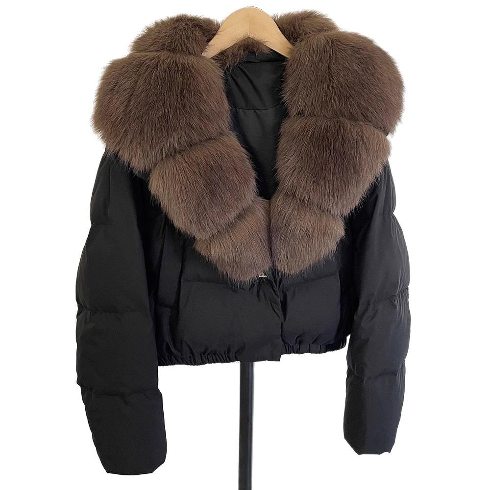 Women's Short Winter Faux Fur Collar Duck Down Jacket
