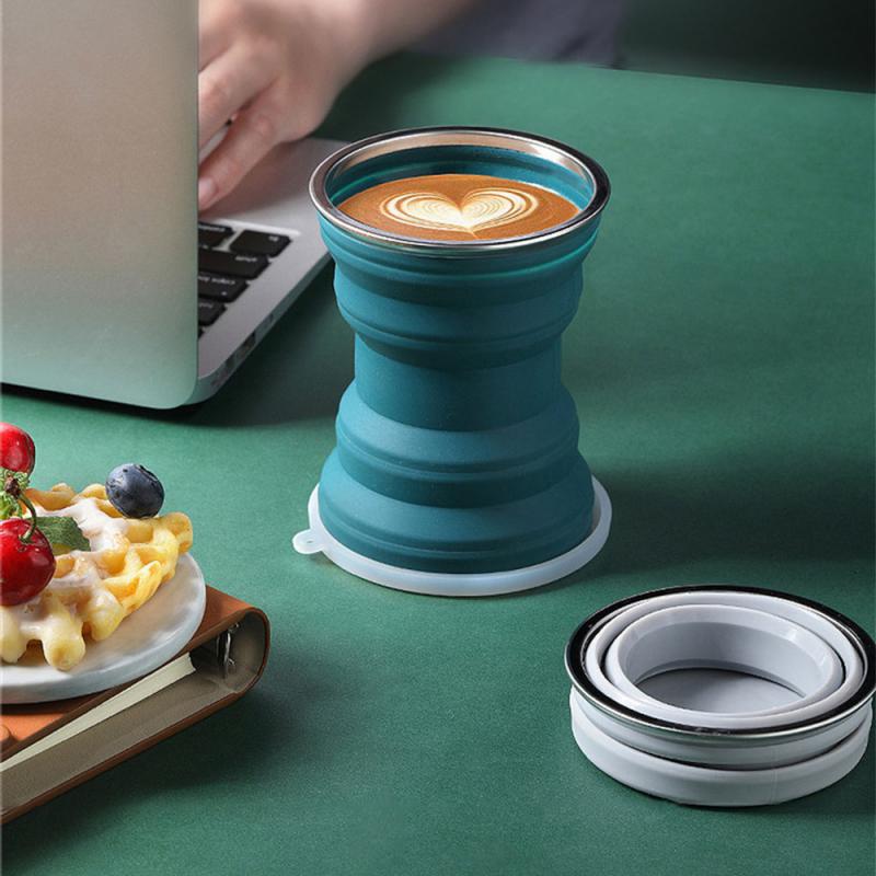 1Pcs Portable Silicone Foldable Cup With Lanyard Heat Resistant Collapsible Cups Lid Folding Storage Travel Mug For Hot Water