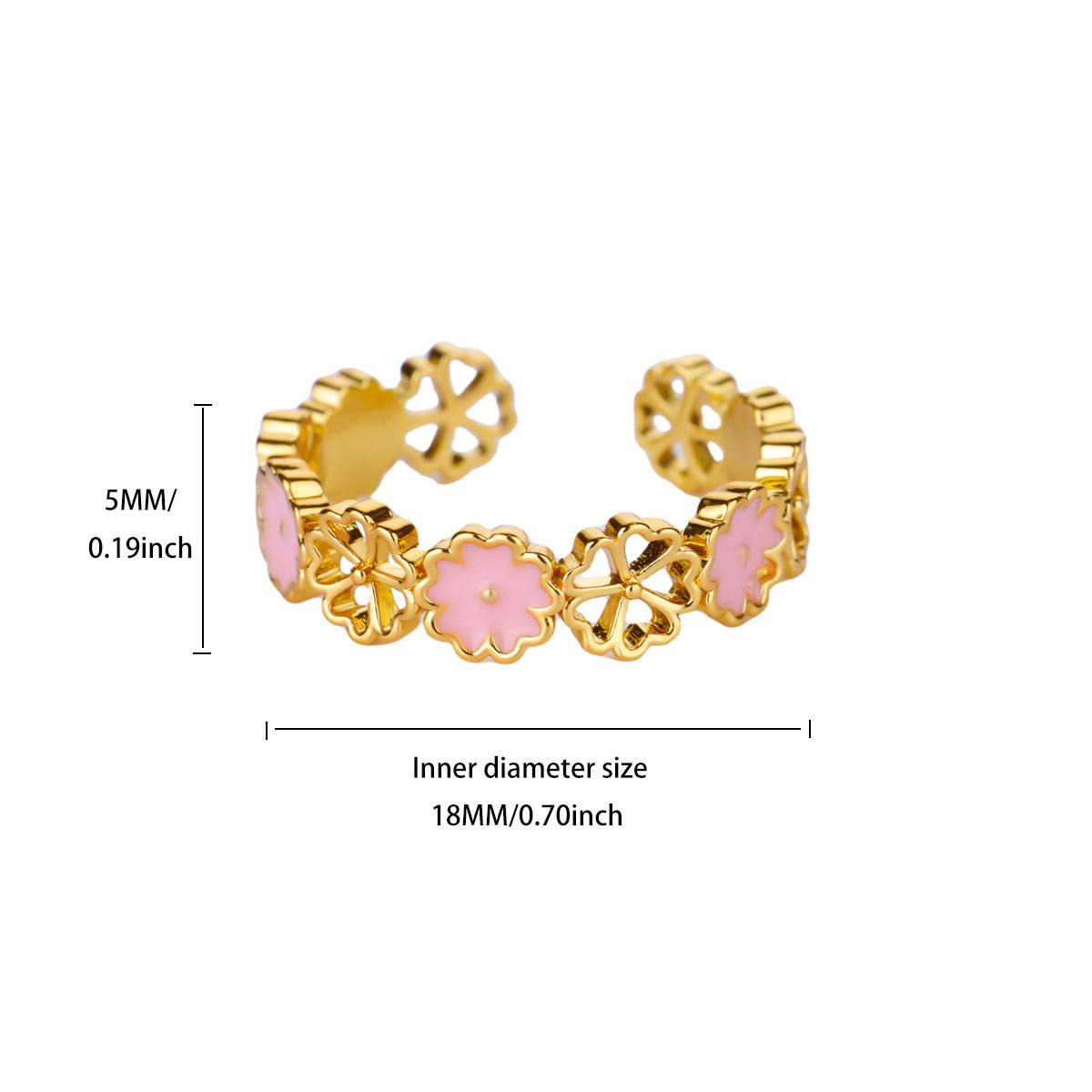 

Dainty Pink Daisy Heart Stainless Steel Ring Gold Color Anti Fading Open Rings Women Wedding Jewelry Vacation Accessories Gifts Adjustable