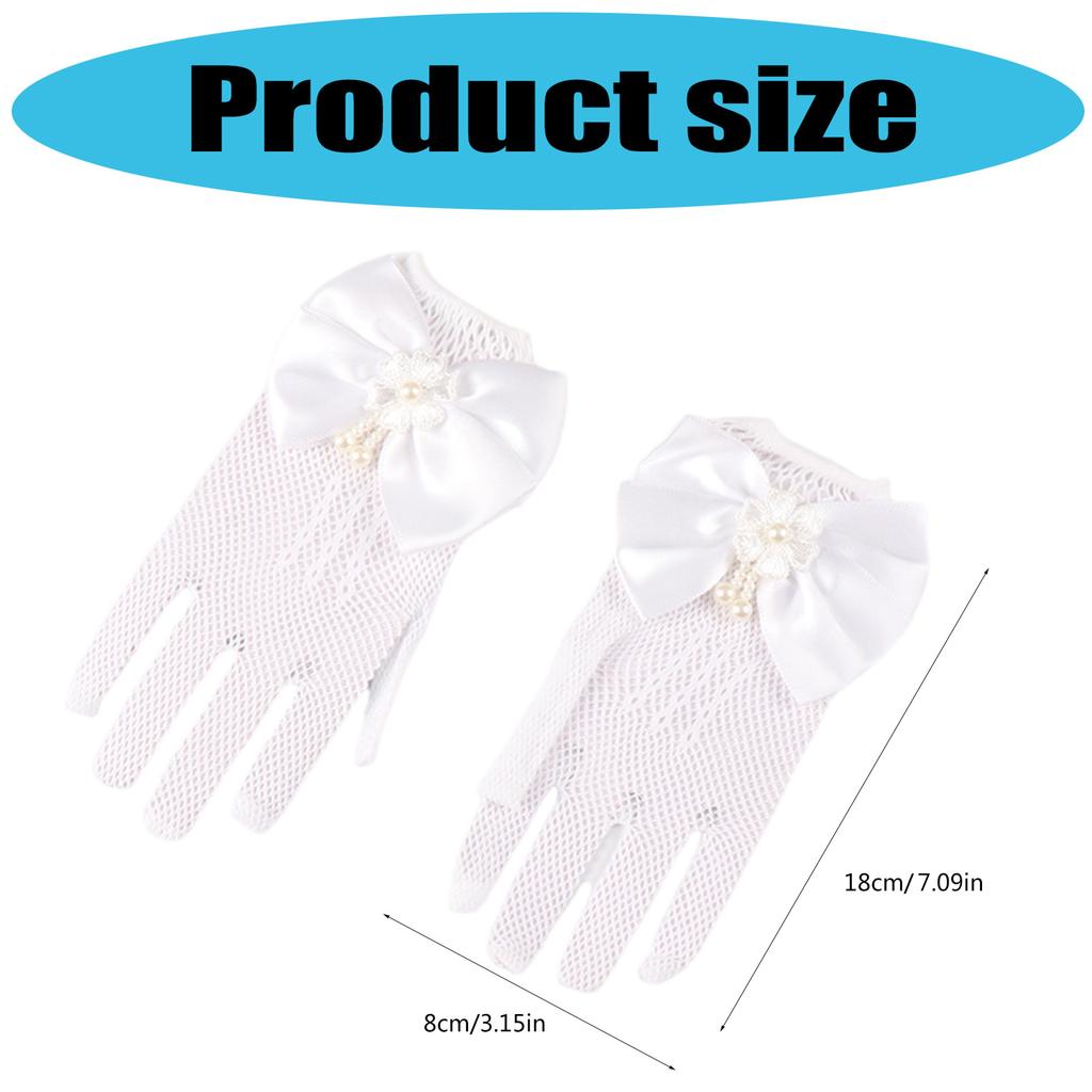 1 Pair Lace Girls' Formal Gloves Comfortable Nylon Fabric Mittens for Wedding Dresses and Special Occasions White/Black