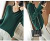 Women's Cotton V-neck Long Sleeve Knit Top - Slimming, Versatile, Solid Color for Spring & Autumn