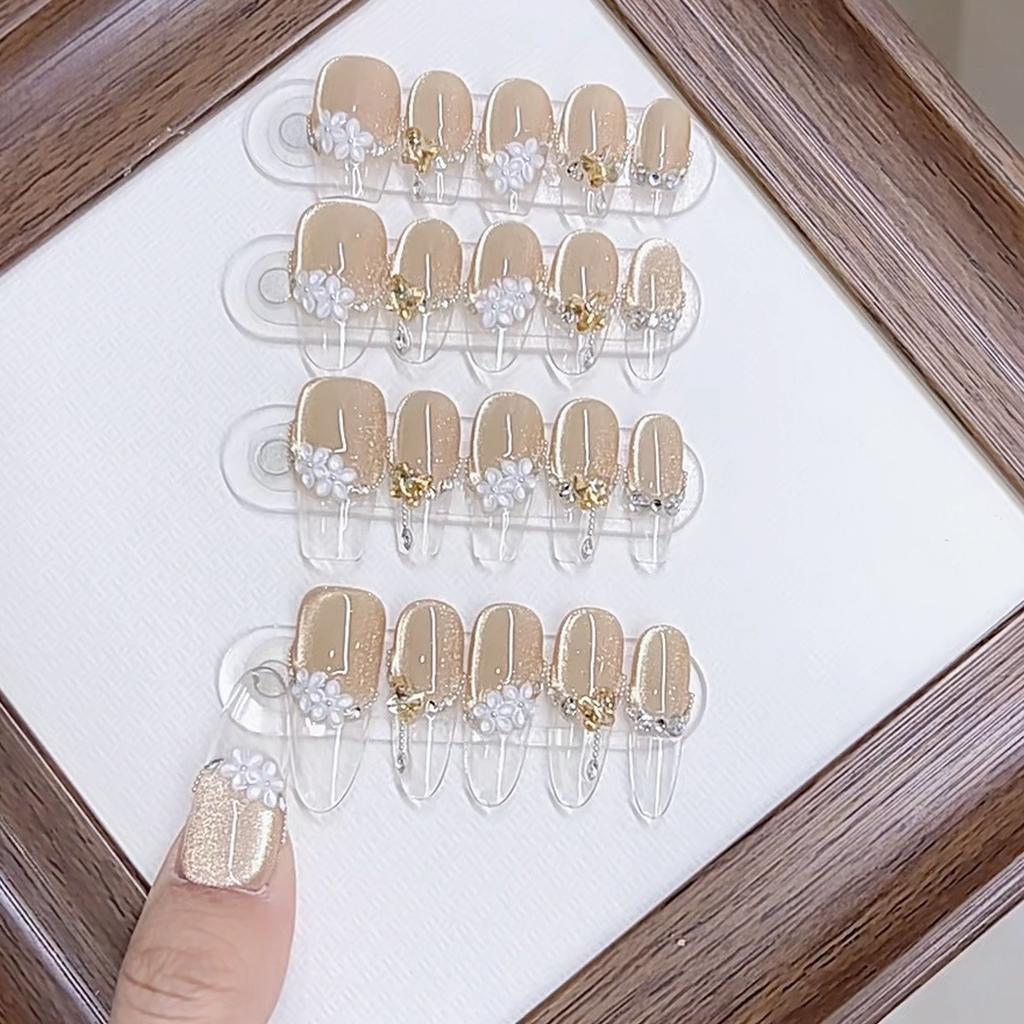 Hand-woven Armor Spring and Summer New Spring Flower Language Flower Petal Ice-Transparent French Cat Eye Nail Art Sticker