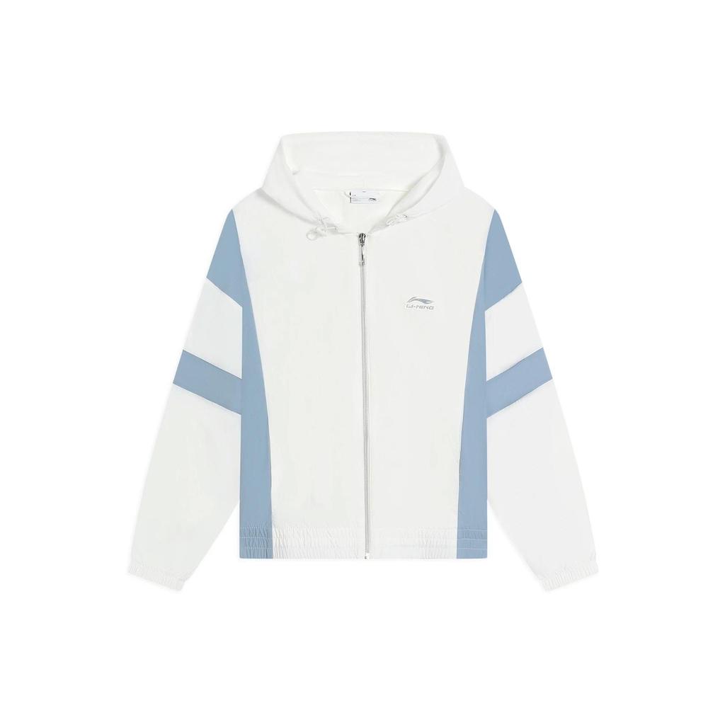 Li Ning Logo Embroidered Color Block Hooded Long Sleeve Jacket Women Jacket Blue AFDT532-1
