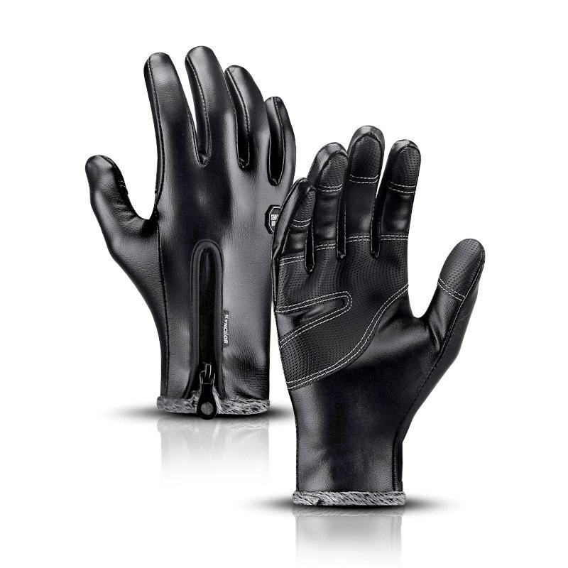 

Outdoor PU leather windproof and non-slip men s and women s fleece warm touch screen sports cycling motorcycle gloves XL