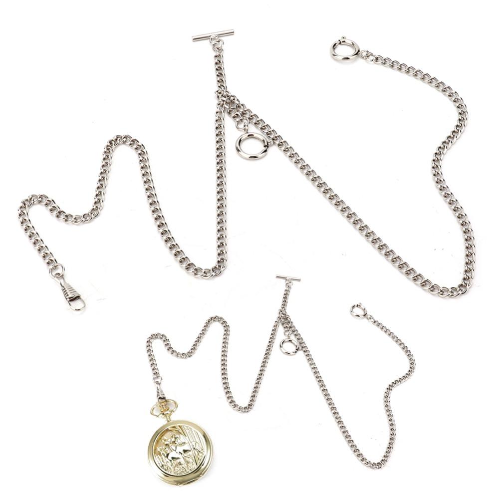 44cm Retro Vintage Metal Pocket Watch Chain Link Classic Antique Present (Silver)