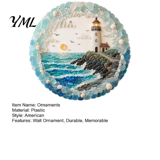 Housewarming Gift for Beach House Lighthouse Sea Glass Art Wall Ornament, Hand Assembled Shells And Tumbled Decorative Ornament Decor, Style
