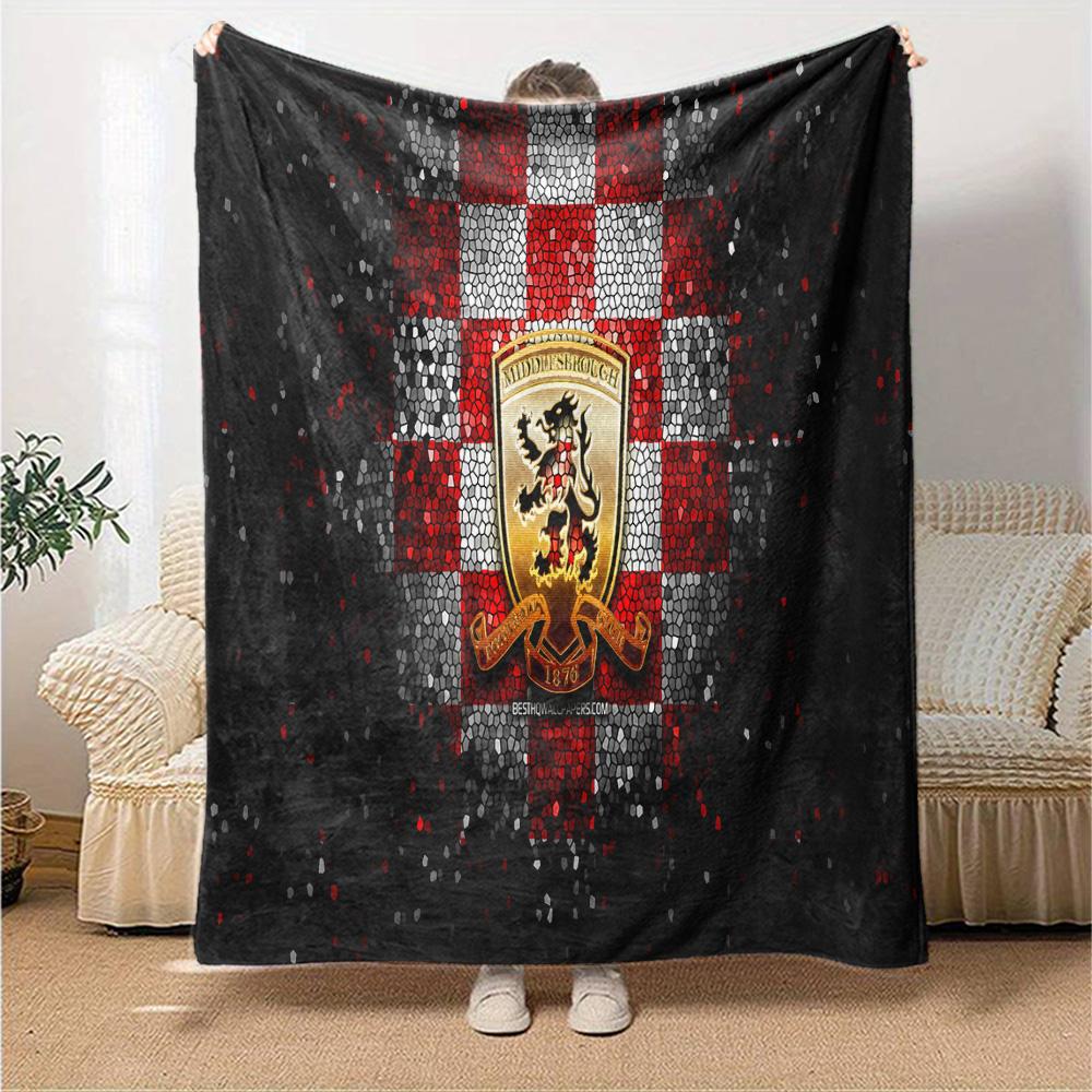 Football Club Middlesbrough Flannel Blanket, Soft Polyester, Modern Design, All-Season for Camping, Travel, Gifts for Holidays or Birthdays