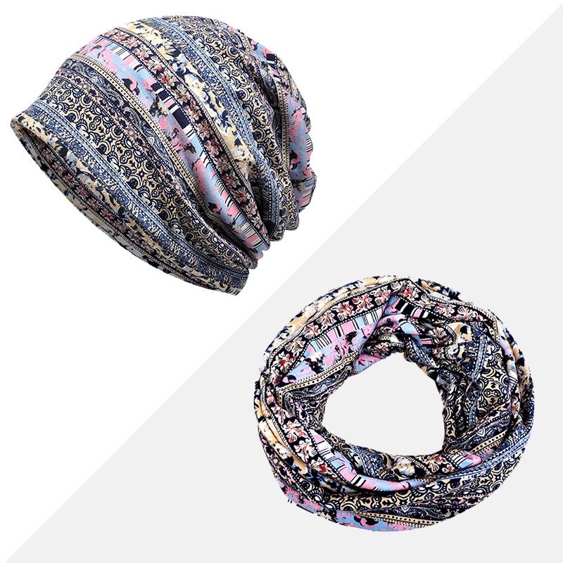 Women's Floral Print Cotton Pullover Hat and Scarf Set for Sun Protection