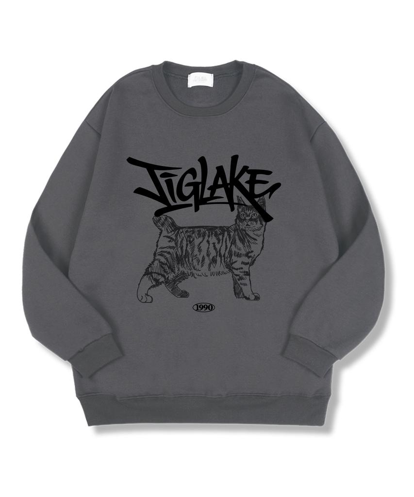 TI.GLAKE Cat Sketch Oversized Double-Sided Sweatshirt Dark Gray