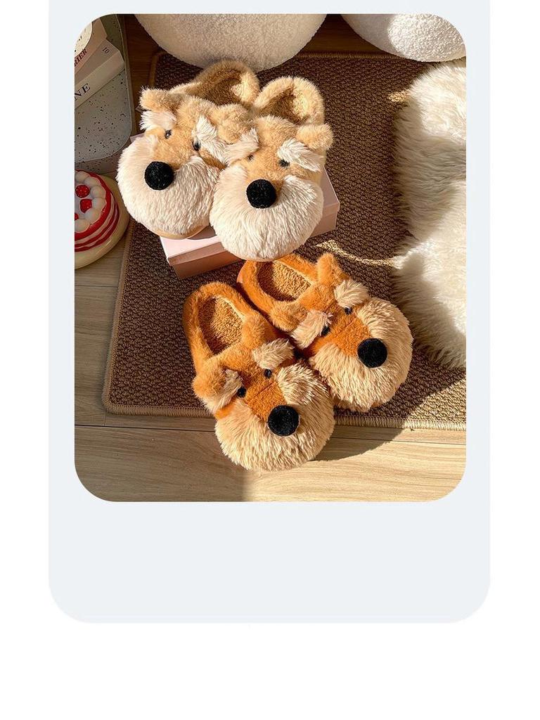 Women's Warm Furry Schnauzer Puppy Slippers - Cute Cartoon Cotton Indoor Footwear for Autumn & Winter