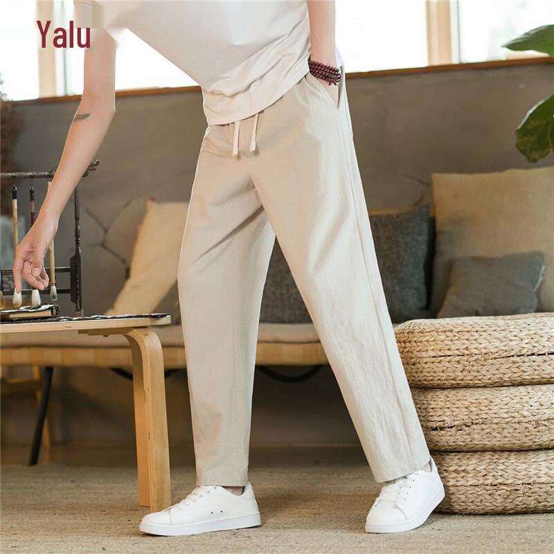 Men's Summer Linen Blend Cropped Straight Pants