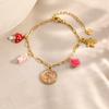 Fashion 18k Gold Plated Stainless Steel Enamel Chain Bracelet Rose Mushroom Multi Pendant Jewelry for Women