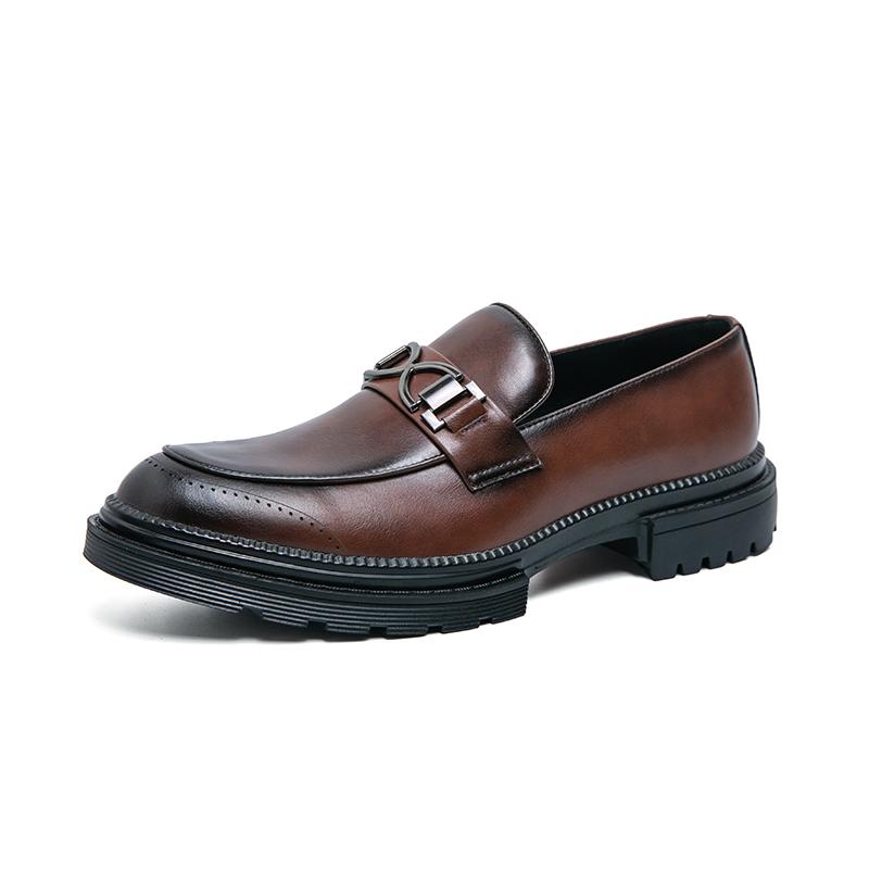 Fashion Men's Leather Casual Shoes High-end Brand Daily Commuting Business Shoes Classic Brown Men's Thick Soled Loafers Massage Sole